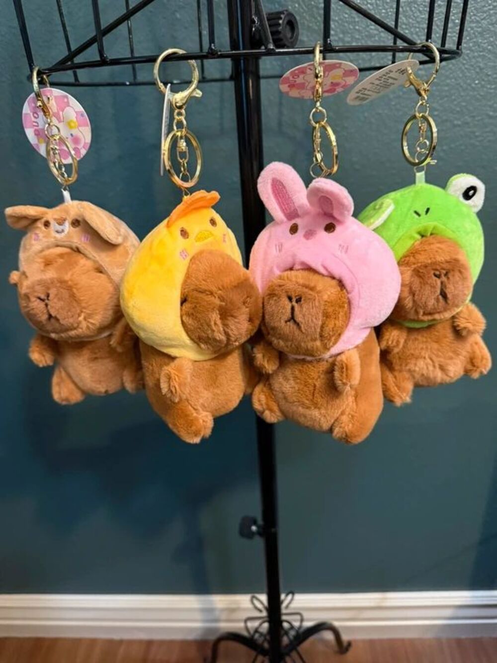 Set of 4 Capybara Plush Purse Charms | Frog Bunny Chick Teddy Bear | NWT - Picture 6 of 16